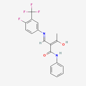 2-Acetyl-3-((4-fluoro-3-(trifluoromethyl)phenyl)amino)-N-phenylprop-2-enamide