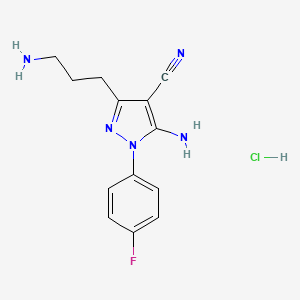 molecular formula C13H15ClFN5 B1372305 5-amino-3-(3-aminopropyl)-1-(4-fluorophenyl)-1H-pyrazole-4-carbonitrile hydrochloride CAS No. 1170656-69-5