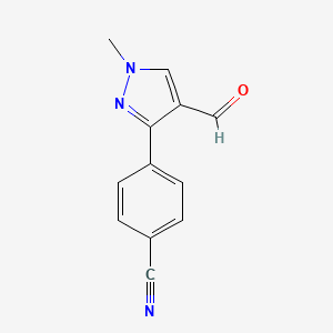 molecular formula C12H9N3O B1372351 4-(4-formyl-1-methyl-1H-pyrazol-3-yl)benzonitrile CAS No. 1152508-50-3