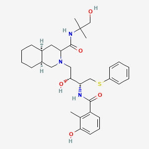 (4aS,8aS)-2-[(2R,3R)-2-hydroxy-3-[(3-hydroxy-2-methylbenzoyl)amino]-4-phenylsulfanylbutyl]-N-(1-hydroxy-2-methylpropan-2-yl)-3,4,4a,5,6,7,8,8a-octahydro-1H-isoquinoline-3-carboxamide