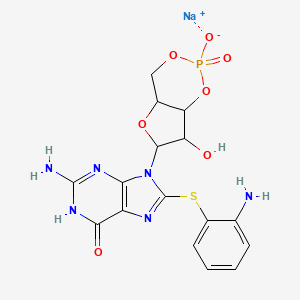 molecular formula C16H16N6NaO7PS B13725112 Sodium 6-{2-amino-8-[(2-aminophenyl)sulfanyl]-6-oxo-3,6-dihydro-9H-purin-9-yl}-7-hydroxy-2-oxotetrahydro-2H,4H-2lambda~5~-furo[3,2-d][1,3,2]dioxaphosphinin-2-olate CAS No. 144509-87-5