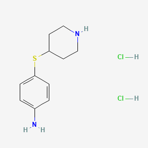 molecular formula C11H18Cl2N2S B13725370 4-(Piperidin-4-ylsulfanyl)-phenylamine dihydrochloride 