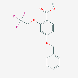 molecular formula C16H13F3O4 B13725446 4-(Benzyloxy)-2-(2,2,2-trifluoroethoxy)benzoic acid 