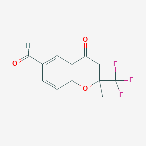 molecular formula C12H9F3O3 B13725522 2-Methyl-4-oxo-2-(trifluoromethyl)chromane-6-carbaldehyde 