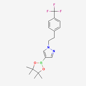 molecular formula C18H22BF3N2O2 B13725532 4-(4,4,5,5-Tetramethyl-1,3,2-dioxaborolan-2-yl)-1-(4-(trifluoromethyl)phenethyl)-1H-pyrazole 