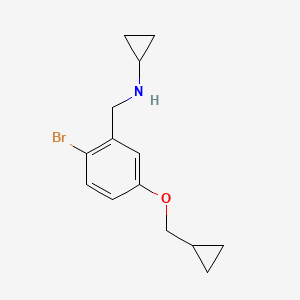 molecular formula C14H18BrNO B13725655 N-{[2-bromo-5-(cyclopropylmethoxy)phenyl]methyl}cyclopropanamine 