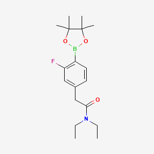 molecular formula C18H27BFNO3 B13725705 N,N-diethyl-2-(3-fluoro-4-(4,4,5,5-tetramethyl-1,3,2-dioxaborolan-2-yl)phenyl)acetamide 