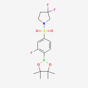 molecular formula C16H21BF3NO4S B13725722 3,3-Difluoro-1-[3-fluoro-4-(4,4,5,5-tetramethyl-[1,3,2]dioxaborolan-2-yl)-benzenesulfonyl]-pyrrolidine 