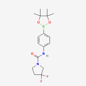 molecular formula C17H23BF2N2O3 B13725815 3,3-Difluoro-N-(4-(4,4,5,5-tetramethyl-1,3,2-dioxaborolan-2-yl)phenyl)pyrrolidine-1-carboxamide 