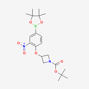 molecular formula C20H29BN2O7 B13725925 tert-Butyl 3-(2-nitro-4-(4,4,5,5-tetramethyl-1,3,2-dioxaborolan-2-yl)phenoxy)azetidine-1-carboxylate 