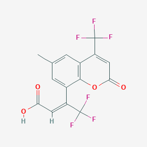 molecular formula C15H8F6O4 B13725957 8-(E)-[2-Carboxy-1-(trifluoromethyl)ethen-1-YL]-6-methyl-4-(trifluoromethyl)coumarin 