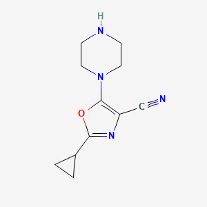 molecular formula C11H14N4O B1372603 2-Cyclopropyl-5-piperazin-1-yl-1,3-oxazole-4-carbonitrile CAS No. 1050910-59-2