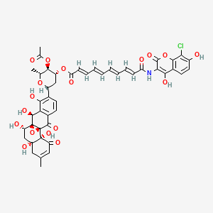 molecular formula C46H42ClNO18 B13726110 [(2R,3R,4R,6R)-3-acetyloxy-2-methyl-6-[(1S,2R,7R,9S,10S,11S)-2,7,9,11,13-pentahydroxy-5-methyl-3,18-dioxo-19-oxapentacyclo[8.8.1.01,10.02,7.012,17]nonadeca-4,12(17),13,15-tetraen-14-yl]oxan-4-yl] (2E,4E,6E,8E)-10-[(8-chloro-4,7-dihydroxy-2-oxochromen-3-yl)amino]-10-oxodeca-2,4,6,8-tetraenoate 