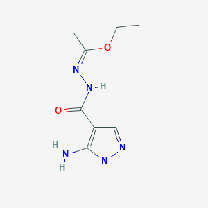 molecular formula C9H15N5O2 B13726177 (E)-ethyl N'-5-amino-1-methyl-1H-pyrazole-4-carbonylacetohydrazonate 