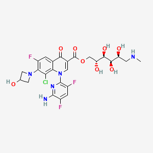 molecular formula C25H27ClF3N5O8 B13727005 [(2R,3R,4R,5S)-2,3,4,5-tetrahydroxy-6-(methylamino)hexyl] 1-(6-amino-3,5-difluoropyridin-2-yl)-8-chloro-6-fluoro-7-(3-hydroxyazetidin-1-yl)-4-oxoquinoline-3-carboxylate 