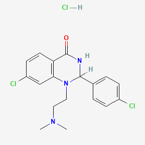 molecular formula C18H20Cl3N3O B13727333 7-Chloro-2-(4-chlorophenyl)-2,3-dihydro-1-(2-(dimethylamino)ethyl)-4(1H)-quinazolinone HCl CAS No. 3528-73-2