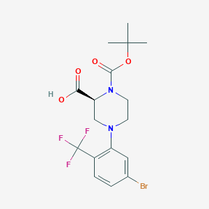 molecular formula C17H20BrF3N2O4 B13727516 (S)-4-(5-Bromo-2-(trifluoromethyl)phenyl)-1-(tert-butoxycarbonyl)piperazine-2-carboxylic acid 