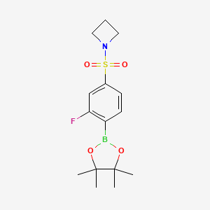 molecular formula C15H21BFNO4S B13727713 1-[3-Fluoro-4-(4,4,5,5-tetramethyl-[1,3,2]dioxaborolan-2-yl)-benzenesulfonyl]-azetidine 