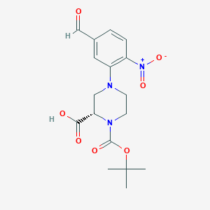 molecular formula C17H21N3O7 B13727777 (S)-1-(tert-Butoxycarbonyl)-4-(5-formyl-2-nitrophenyl)piperazine-2-carboxylic acid 