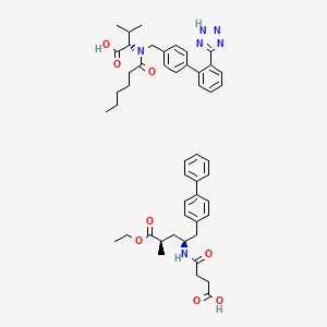 molecular formula C49H60N6O8 B13727830 4-[[(2S,4R)-5-ethoxy-4-methyl-5-oxo-1-(4-phenylphenyl)pentan-2-yl]amino]-4-oxobutanoic acid;(2S)-2-[hexanoyl-[[4-[2-(2H-tetrazol-5-yl)phenyl]phenyl]methyl]amino]-3-methylbutanoic acid 