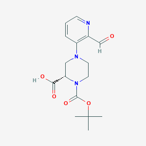 molecular formula C16H21N3O5 B13727903 (S)-1-(tert-Butoxycarbonyl)-4-(2-formylpyridin-3-yl)piperazine-2-carboxylic acid 