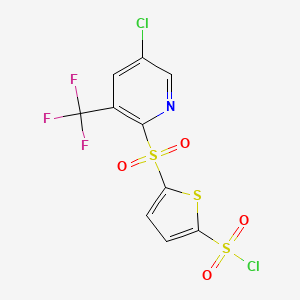 molecular formula C10H4Cl2F3NO4S3 B13728411 5-((5-Chloro-3-(trifluoromethyl)pyridin-2-yl)sulfonyl)thiophene-2-sulfonyl chloride 