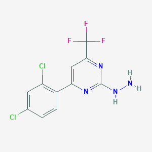 molecular formula C11H7Cl2F3N4 B13728499 6-(2,4-Dichlorophenyl)-2-hydrazino-4-(trifluoromethyl)pyrimidine 