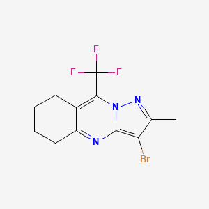 molecular formula C12H11BrF3N3 B13728650 3-Bromo-5,6,7,8-tetrahydro-2-methyl-9-(trifluoromethyl)pyrazolo-[5,1-B]-quinazoline 