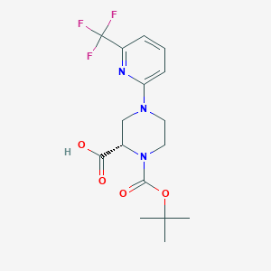 molecular formula C16H20F3N3O4 B13728692 (S)-1-(tert-Butoxycarbonyl)-4-(6-(trifluoromethyl)-pyridin-2-yl)piperazine-2-carboxylic acid 