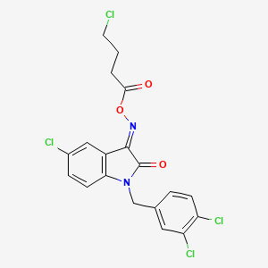 molecular formula C19H14Cl4N2O3 B13728757 1H-Indole-2,3-dione,5-chloro-1-[(3,4-dichlorophenyl)methyl]-,3-[O-(4-chloro-1-oxobutyl)oxime] 