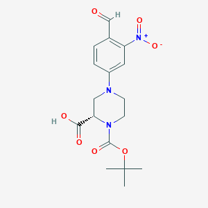 molecular formula C17H21N3O7 B13728772 (S)-1-(tert-Butoxycarbonyl)-4-(4-formyl-3-nitrophenyl)piperazine-2-carboxylic acid 