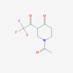 molecular formula C9H10F3NO3 B13729423 1-Acetyl-3-(trifluoroacetyl)piperidin-4-one 