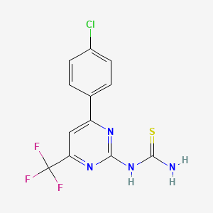 molecular formula C12H8ClF3N4S B13729479 6-(4-Chlorophenyl)-2-thioureido-4-(trifluoromethyl)pyrimidine 