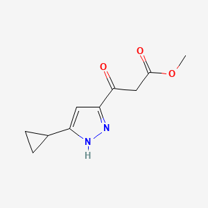 molecular formula C10H12N2O3 B13729492 3-(5-Cyclopropyl-2H-pyrazol-3-yl)-3-oxo-propionic acid methyl ester 