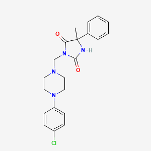 molecular formula C21H23ClN4O2 B13730066 3-((4-Chlorophenylpiperazinyl)methyl)-5-methyl-5-phenylhydantoin CAS No. 21616-34-2