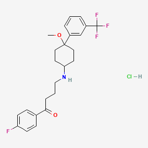 molecular formula C24H28ClF4NO2 B13730100 Butyrophenone, 4'-fluoro-4-((4-methoxy-4-(alpha,alpha,alpha-trifluoro-m-tolyl)cyclohexyl)amino)-, hydrochloride, (E)- CAS No. 42020-76-8