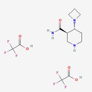 molecular formula C13H19F6N3O5 B13730128 (3R,4R)-4-(Azetidin-1-yl)piperidine-3-carboxamide bis(2,2,2-trifluoroacetate) 