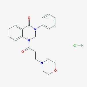 molecular formula C21H24ClN3O3 B13730140 4(1H)-Quinazolinone, 2,3-dihydro-1-(3-morpholinopropionyl)-3-phenyl-, hydrochloride CAS No. 20887-10-9