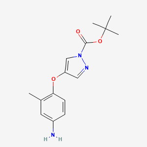 molecular formula C15H19N3O3 B13730267 tert-Butyl 4-(4-amino-2-methylphenoxy)-1H-pyrazole-1-carboxylate 