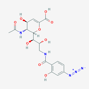 molecular formula C18H21N5O9 B137303 5-N-Acetyl-9-(4-azidosalicoylamido)-2-deoxy-2,3-didehydroneuraminic acid CAS No. 129178-63-8