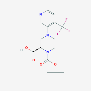 molecular formula C16H20F3N3O4 B13730356 (S)-1-(tert-Butoxycarbonyl)-4-(4-(trifluoromethyl)-pyridin-3-yl)piperazine-2-carboxylic acid 