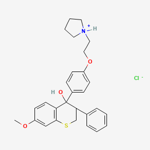 molecular formula C28H32ClNO3S B13730384 3,4-Dihydro-7-methoxy-3-phenyl-4-hydroxy-4-(p-(2-(1-pyrrolidyl)ethoxy)phenyl)-2H-1-benzothiapyran hydrochloride CAS No. 16879-01-9