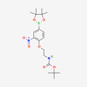 molecular formula C19H29BN2O7 B13730469 tert-Butyl (2-(2-nitro-4-(4,4,5,5-tetramethyl-1,3,2-dioxaborolan-2-yl)phenoxy)ethyl)carbamate 