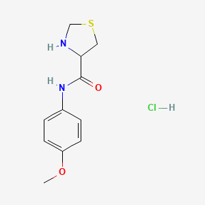molecular formula C11H15ClN2O2S B1373051 N-(4-methoxyphenyl)-1,3-thiazolidine-4-carboxamide hydrochloride CAS No. 1251923-09-7