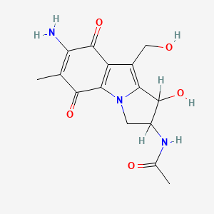 molecular formula C15H17N3O5 B13730864 Acetamide, N-(7-amino-5,8-dioxo-1-hydroxy-9-(hydroxymethyl)-6-methyl-2,3,5,8-tetrahydro-1H-pyrrolo(1,2-a)indol-2-yl)- CAS No. 18235-63-7