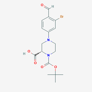 molecular formula C17H21BrN2O5 B13730952 (S)-4-(3-bromo-4-formylphenyl)-1-(tert-butoxycarbonyl)piperazine-2-carboxylic acid 