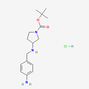 molecular formula C16H26ClN3O2 B1373337 3-(4-Aminobenzylamino)pyrrolidine-1-carboxylic acid tert-butyl ester hydrochloride CAS No. 1266226-12-3