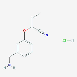 molecular formula C11H15ClN2O B1373357 2-[3-(Aminomethyl)phenoxy]butanenitrile hydrochloride CAS No. 1306603-71-3