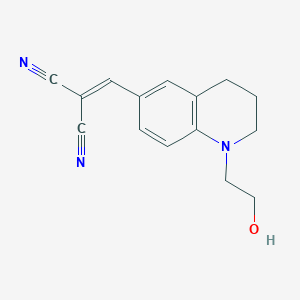 molecular formula C15H17N3O B137353 Propanedinitrile, ((1,2,3,4-tetrahydro-1-(2-hydroxyethyl)-6-quinolinyl)methylene)- CAS No. 142978-25-4