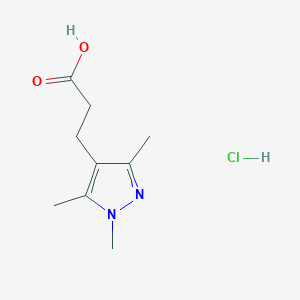 molecular formula C9H15ClN2O2 B1373571 3-(1,3,5-Trimethyl-1H-pyrazol-4-yl)propanoic acid hydrochloride CAS No. 1269087-62-8